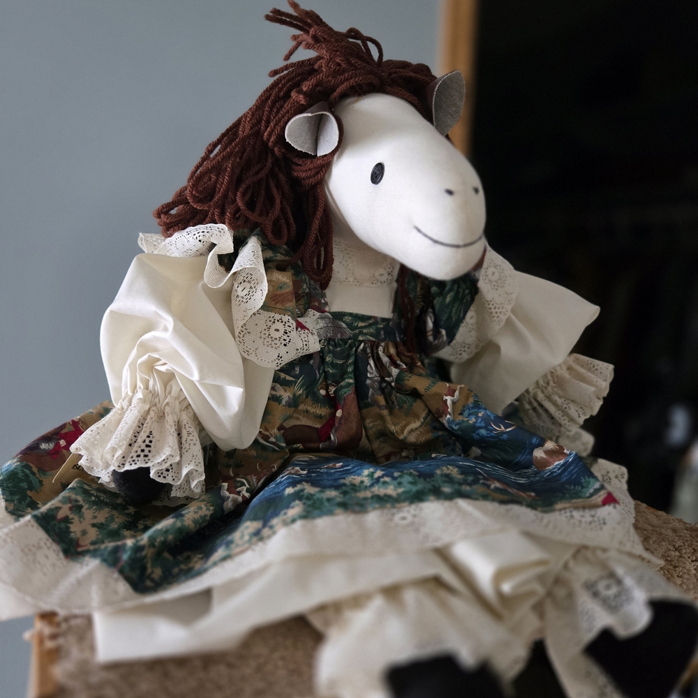 Vintage Handmade Horse Doll with Colourful Dress